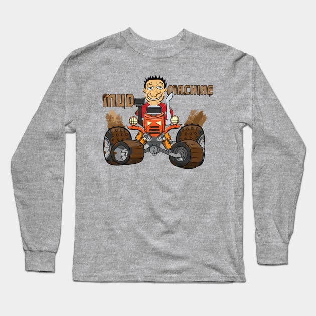 Red Mud Machine 4x4 Offroad Truck Tractor Long Sleeve T-Shirt by Dad n Son Designs